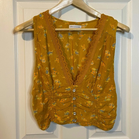 Urban Outfitters Tops - Urban Outfitters mustard yellow feminine floral crop blouse sz L